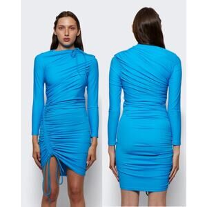 Balenciaga Long Sleeve Ruched Stretch-Jersey Mini Sheath Dress Cyan Women 36 / 0